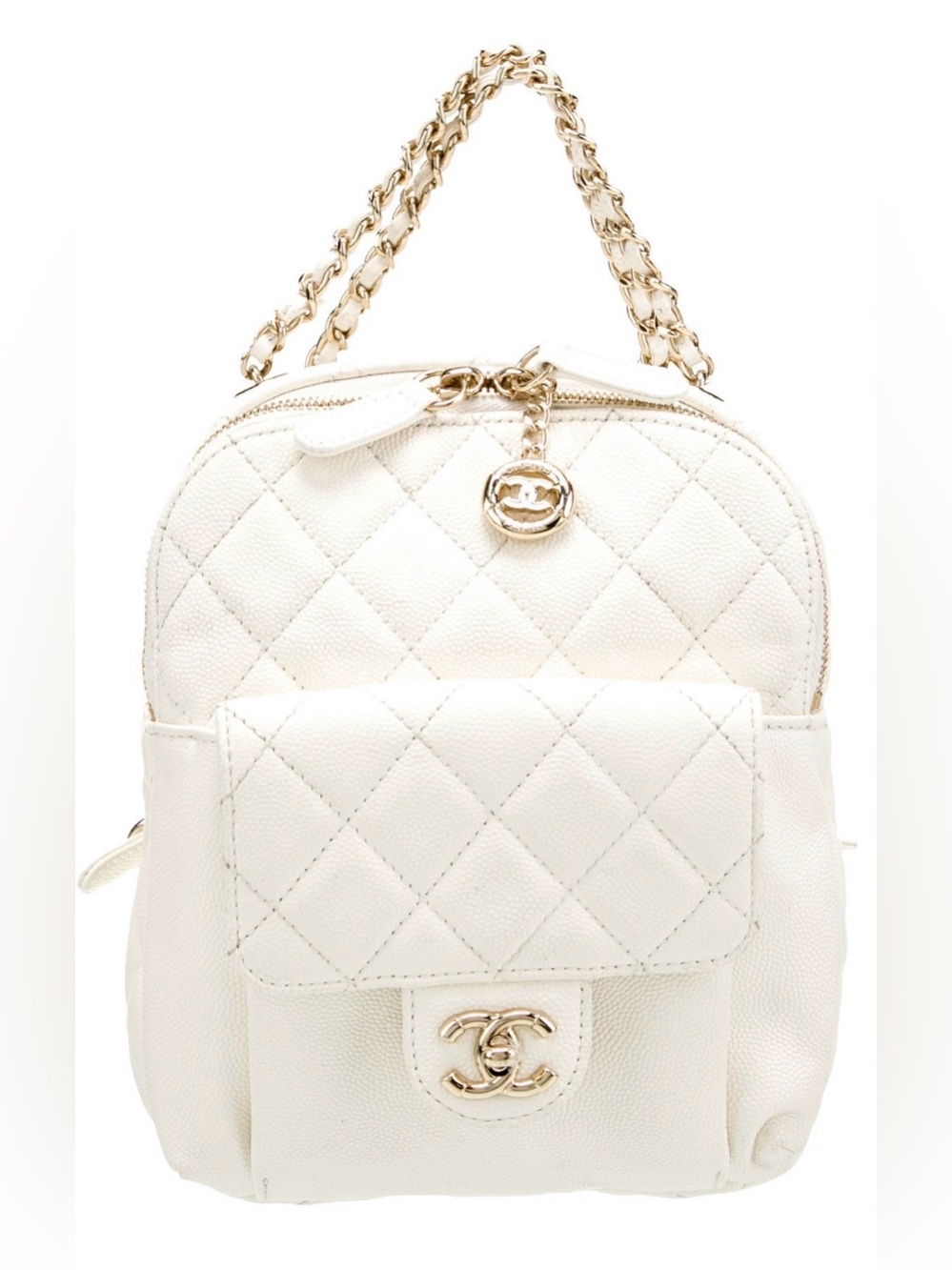CHANEL white Quilted Mini Backpack with Gold Hardware caviar cc mini flap
